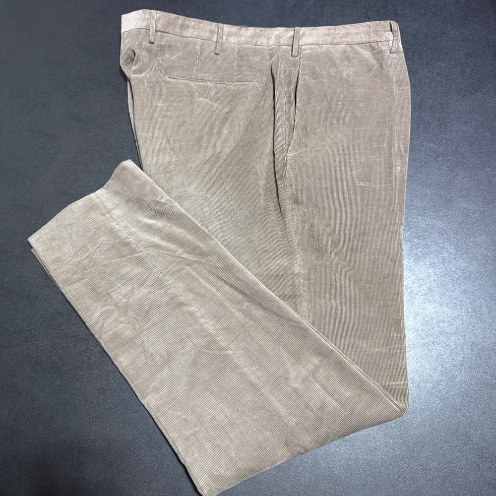 Incotex Trousers Mens 40 Taupe Solid Corduroy Modern Fit Flat Front Pants